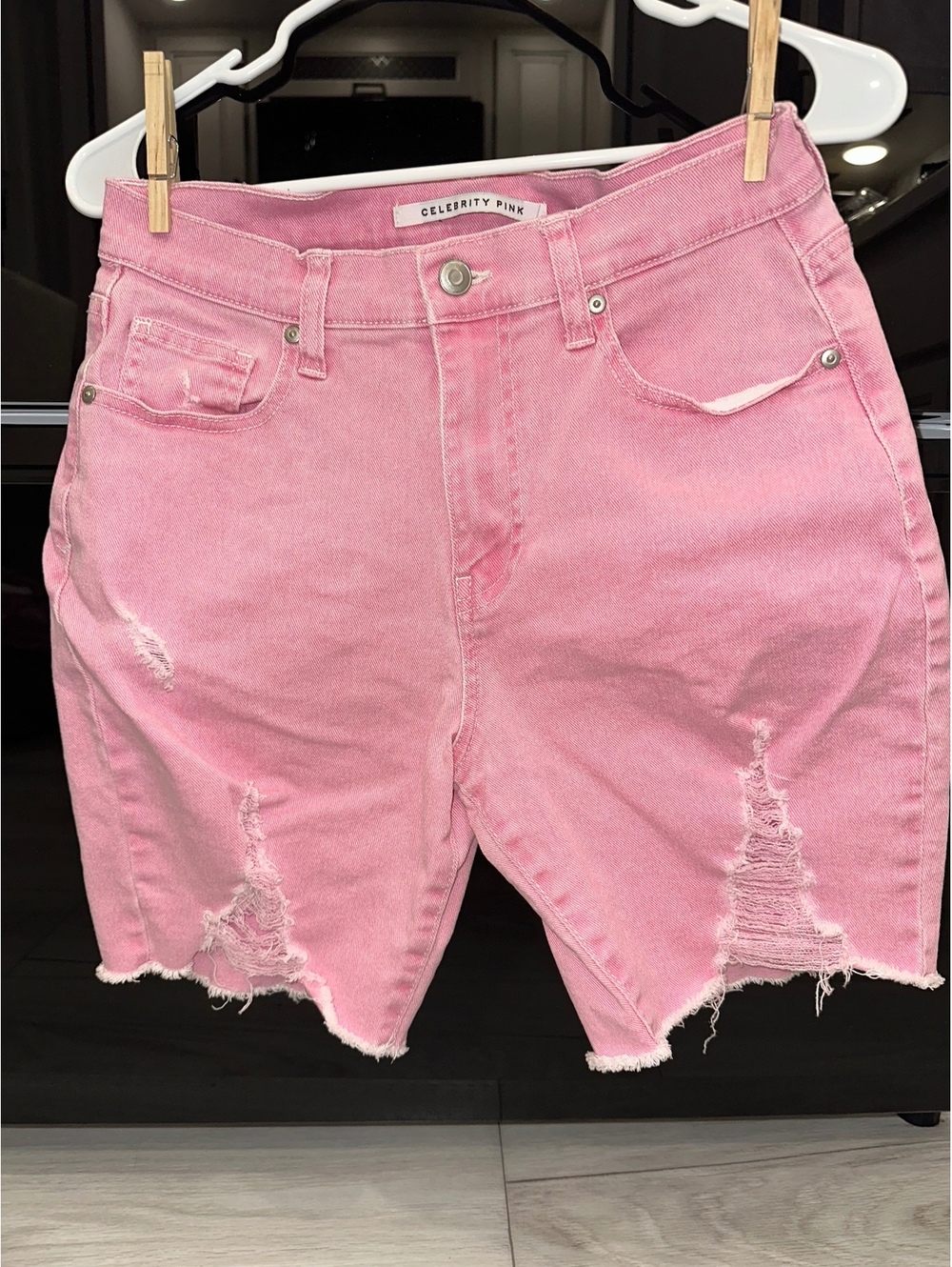 Celebrity Pink Women's Pink Distressed Denim Bermuda Shorts Size 7/28